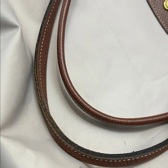 Longchamp Women's Pink Canvas Tan Tote Bag with Brown Trim - Picture 15 of 17